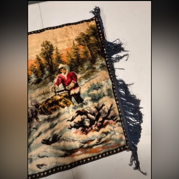 Iditarod Dog Sled and Sunset Vintage Italian Made Tapestry - Picture 3 of 5